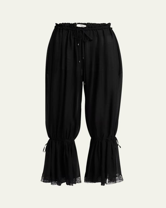 Drawstring Lace-Trim Cropped Pants